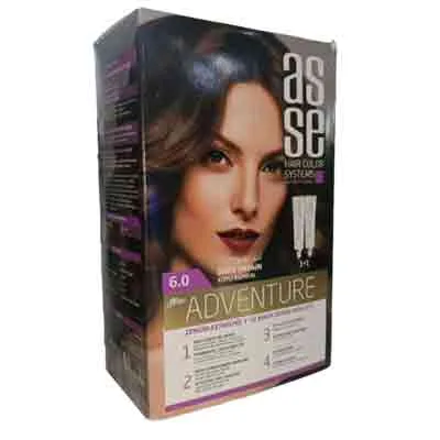 رنگ مو بدون آمونیاک آسه asse DARK BROWN شماره 6.0 (قهوه ای تیره) دو تیوپ 100 میل