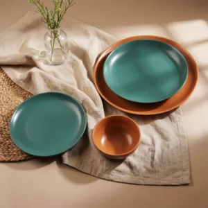 سرویس چینی غذاخوری ۶۰ پارچه بن سای مدل کرایس یشمی-قهوه‌ای